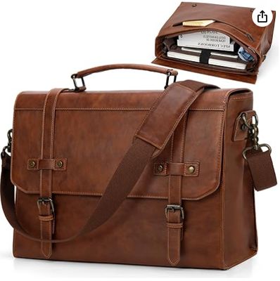 RAINSMORE Mens Messenger Bag 17 Inch Waterproof Vintage Skóra Laptop Portfel Duża Laptop Taska Satchel Taska Komputer Browarek do Biura Podróże Biznesowe College