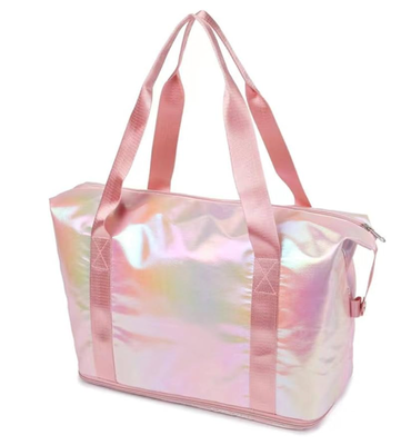 Compact travel bag with vibrant colors and expandable fitness features, with dry and wet compartments and large capacity, hand-held yoga bag, Pearlescent Yellow