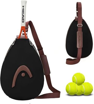 Torba na rakiety tenisowe, pickleball, badminton, czarna | Wodoodporna torba na ramię, poliester i PU, regulowana, mieści 1-2 rakiety, do treningów na korcie, weekendowych gier i codziennego noszenia