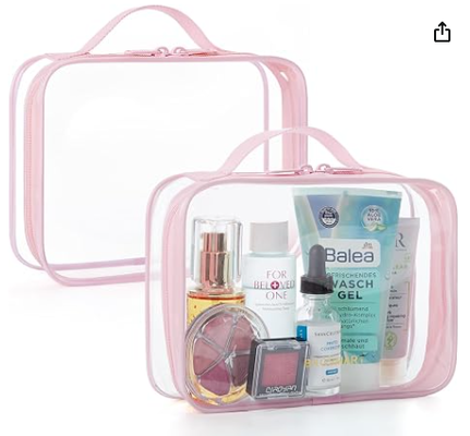 Jasna torba toaletowa z rękojeścią 2-pack TSA zatwierdzona, różowa.