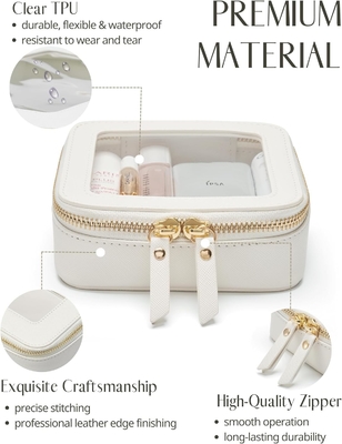 Mała torba kosmetyczna do torebki mini torba makijażowa do szkoły Cute Clear Make Up Pocket for Travel Tiny Leather White Make Up O