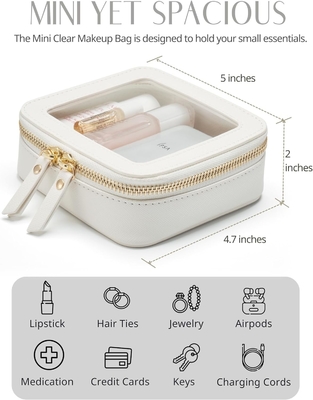 Mała torba kosmetyczna do torebki mini torba makijażowa do szkoły Cute Clear Make Up Pocket for Travel Tiny Leather White Make Up O