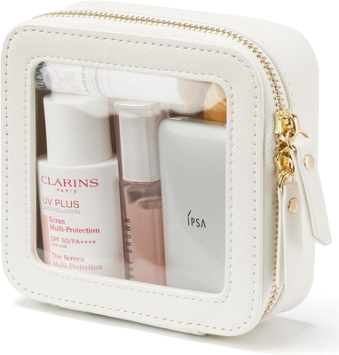Mała torba kosmetyczna do torebki mini torba makijażowa do szkoły Cute Clear Make Up Pocket for Travel Tiny Leather White Make Up O