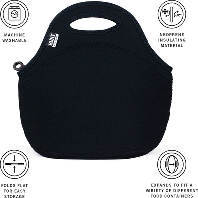 Zbudowany Gourmet Getaway Miękki Neopren Lunch Tote Bag - lekki, izolowany i wielokrotnie używany, jeden rozmiar, czarny