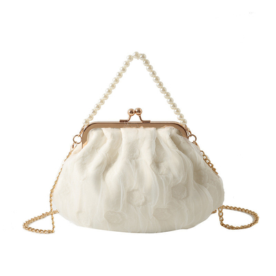 2024 NEW RETRO FAIRY Solid COLOR SMALL BAG BIAŁA RYCZY KASZEK PERŁOWA KASZEK DAMY NET YARN W SIMPLE CROSSBODY BAG