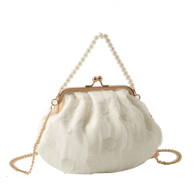 2024 NEW RETRO FAIRY Solid COLOR SMALL BAG BIAŁA RYCZY KASZEK PERŁOWA KASZEK DAMY NET YARN W SIMPLE CROSSBODY BAG