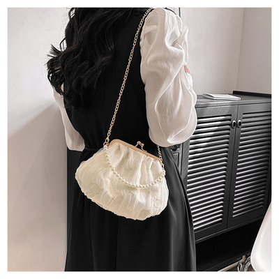 2024 NEW RETRO FAIRY Solid COLOR SMALL BAG BIAŁA RYCZY KASZEK PERŁOWA KASZEK DAMY NET YARN W SIMPLE CROSSBODY BAG