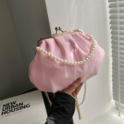 2024 NEW RETRO FAIRY Solid COLOR SMALL BAG BIAŁA RYCZY KASZEK PERŁOWA KASZEK DAMY NET YARN W SIMPLE CROSSBODY BAG