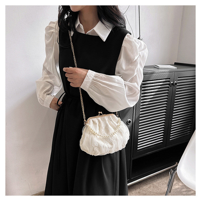 2024 NEW RETRO FAIRY Solid COLOR SMALL BAG BIAŁA RYCZY KASZEK PERŁOWA KASZEK DAMY NET YARN W SIMPLE CROSSBODY BAG