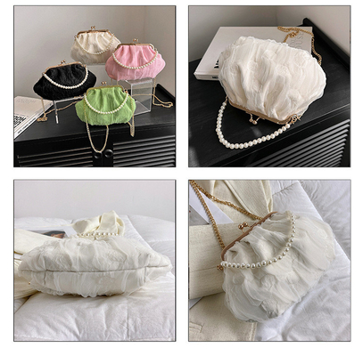 2024 NEW RETRO FAIRY Solid COLOR SMALL BAG BIAŁA RYCZY KASZEK PERŁOWA KASZEK DAMY NET YARN W SIMPLE CROSSBODY BAG