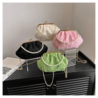 2024 NEW RETRO FAIRY Solid COLOR SMALL BAG BIAŁA RYCZY KASZEK PERŁOWA KASZEK DAMY NET YARN W SIMPLE CROSSBODY BAG