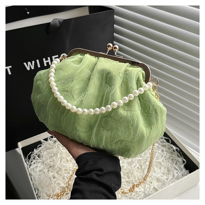2024 NEW RETRO FAIRY Solid COLOR SMALL BAG BIAŁA RYCZY KASZEK PERŁOWA KASZEK DAMY NET YARN W SIMPLE CROSSBODY BAG