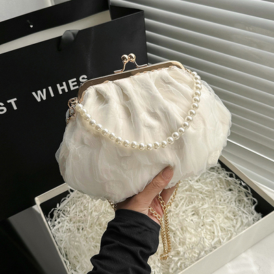 2024 NEW RETRO FAIRY Solid COLOR SMALL BAG BIAŁA RYCZY KASZEK PERŁOWA KASZEK DAMY NET YARN W SIMPLE CROSSBODY BAG
