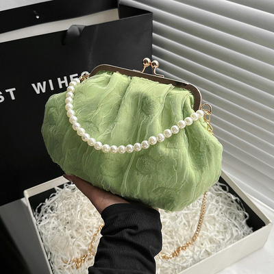 2024 NEW RETRO FAIRY Solid COLOR SMALL BAG BIAŁA RYCZY KASZEK PERŁOWA KASZEK DAMY NET YARN W SIMPLE CROSSBODY BAG