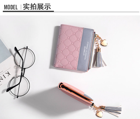 Koreańska wersja nowego damskiego portfela splicing color short wallet fringe zipper multi card coin wallet in stock