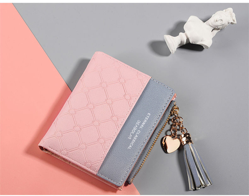 Koreańska wersja nowego damskiego portfela splicing color short wallet fringe zipper multi card coin wallet in stock