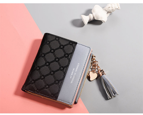 Koreańska wersja nowego damskiego portfela splicing color short wallet fringe zipper multi card coin wallet in stock
