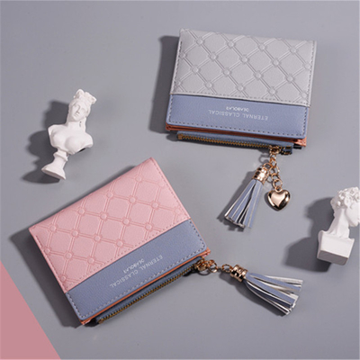 Koreańska wersja nowego damskiego portfela splicing color short wallet fringe zipper multi card coin wallet in stock