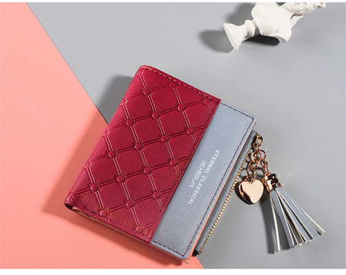 Koreańska wersja nowego damskiego portfela splicing color short wallet fringe zipper multi card coin wallet in stock