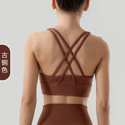 Dwóchstronne szczotkowane skrzyżowane plecy sporty bielizna odporna na wstrząsy push-up yoga sporty bra kamizelka fitness