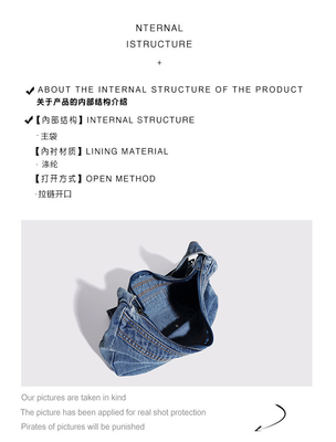 /2024 /Cross-Border /NEW underarms bag /NICHE DESIGN /RETRO WASH denim bag /Senior dumpling bag