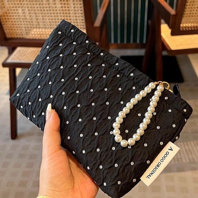 POLKA DOT CZARNY MAKEUP BAG SWEET SKINCARE STORAGE BAG NOSIĄCY PORTABLE MONETY torebka podróżna pranie