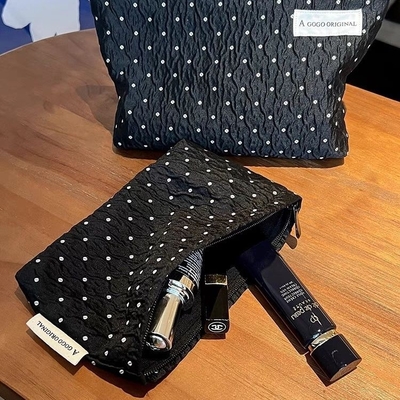 POLKA DOT CZARNY MAKEUP BAG SWEET SKINCARE STORAGE BAG NOSIĄCY PORTABLE MONETY torebka podróżna pranie