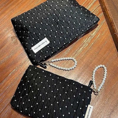 POLKA DOT CZARNY MAKEUP BAG SWEET SKINCARE STORAGE BAG NOSIĄCY PORTABLE MONETY torebka podróżna pranie