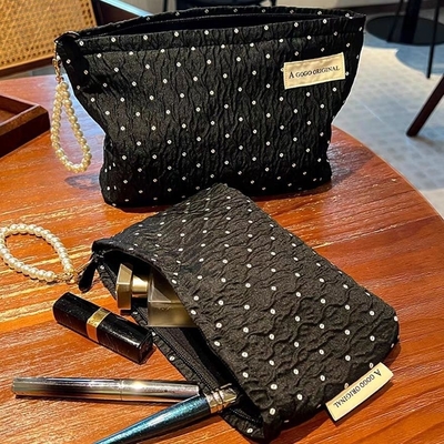 POLKA DOT CZARNY MAKEUP BAG SWEET SKINCARE STORAGE BAG NOSIĄCY PORTABLE MONETY torebka podróżna pranie