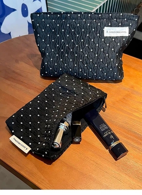 POLKA DOT CZARNY MAKEUP BAG SWEET SKINCARE STORAGE BAG NOSIĄCY PORTABLE MONETY torebka podróżna pranie