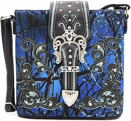 Kamuflaż Rhinestone Cross Pistolet Buckle Western Crossbody Portfele Cowgirl Krajowe Płytkowane torebki Kobiety Jedno ramię