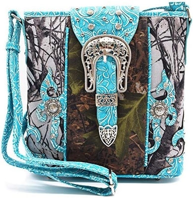 Kamuflaż Rhinestone Cross Pistolet Buckle Western Crossbody Portfele Cowgirl Krajowe Płytkowane torebki Kobiety Jedno ramię