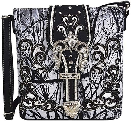 Kamuflaż Rhinestone Cross Pistolet Buckle Western Crossbody Portfele Cowgirl Krajowe Płytkowane torebki Kobiety Jedno ramię