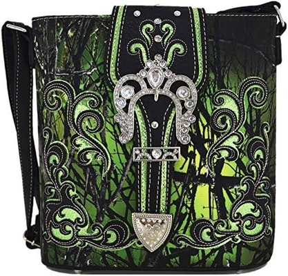 Kamuflaż Rhinestone Cross Pistolet Buckle Western Crossbody Portfele Cowgirl Krajowe Płytkowane torebki Kobiety Jedno ramię