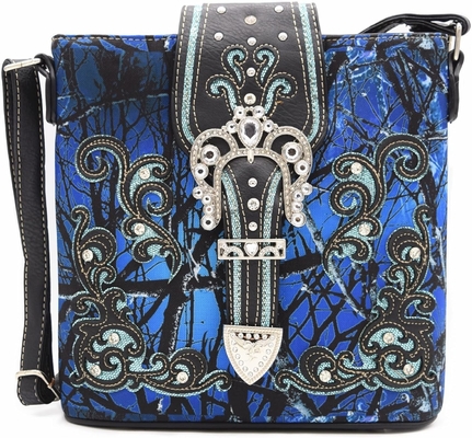 Kamuflaż Rhinestone Cross Pistolet Buckle Western Crossbody Portfele Cowgirl Krajowe Płytkowane torebki Kobiety Jedno ramię