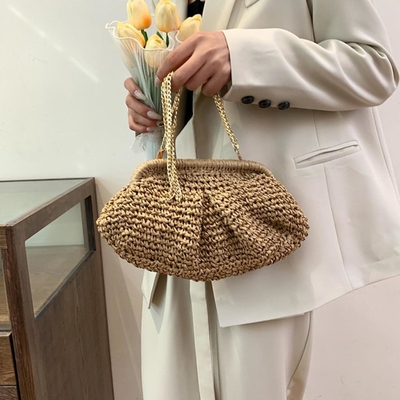 Płaszczyzna CHIC RAFFIA STRAW DUMPLING Clutch STYLISTYCZNE LATNE POCZY