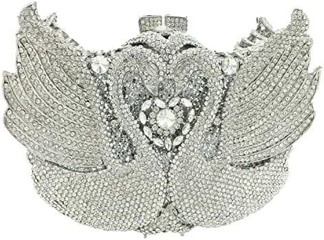BOUTIQUE DE FGG WOMEN SWAN CLUTCH CHRYSTALNE Wieczorne Torby Ślubne Przyjęcie Wieczerza Damy RHINESTONE MINAUDIERE torebka