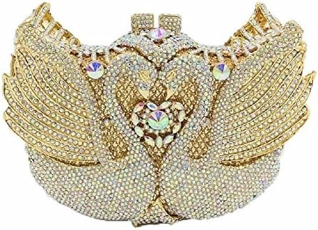 BOUTIQUE DE FGG WOMEN SWAN CLUTCH CHRYSTALNE Wieczorne Torby Ślubne Przyjęcie Wieczerza Damy RHINESTONE MINAUDIERE torebka