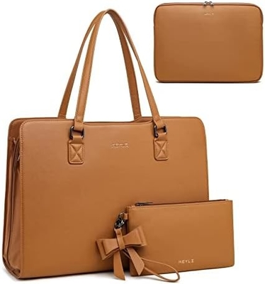 KEYLI 4PC Zestawy laptop torba dla kobiet duże skórzane laptop briefcase z USB port ładowania komputery ramię torby PU