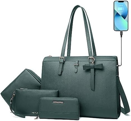 KEYLI 4PC Zestawy laptop torba dla kobiet duże skórzane laptop briefcase z USB port ładowania komputery ramię torby PU