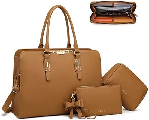 KEYLI 4PC Zestawy laptop torba dla kobiet duże skórzane laptop briefcase z USB port ładowania komputery ramię torby PU