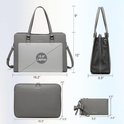 KEYLI 4PC Zestawy laptop torba dla kobiet duże skórzane laptop briefcase z USB port ładowania komputery ramię torby PU