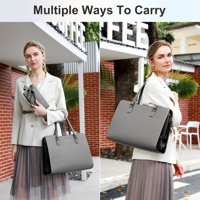 KEYLI 4PC Zestawy laptop torba dla kobiet duże skórzane laptop briefcase z USB port ładowania komputery ramię torby PU