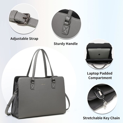 KEYLI 4PC Zestawy laptop torba dla kobiet duże skórzane laptop briefcase z USB port ładowania komputery ramię torby PU