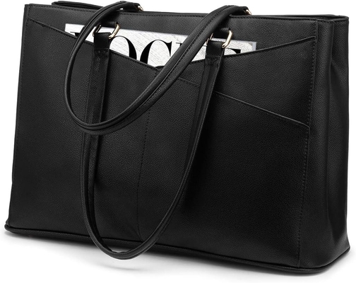 Łaptopa TOTE BAG dla kobiet 15,6 cali WATERPROOF skórzane KOMPUTEROWE BAGY BIZNESOWE PRACA KONSULTATORSKA Czarna