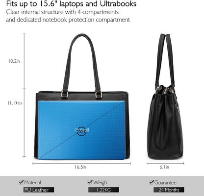 Łaptopa TOTE BAG dla kobiet 15,6 cali WATERPROOF skórzane KOMPUTEROWE BAGY BIZNESOWE PRACA KONSULTATORSKA Czarna
