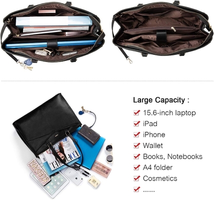 Łaptopa TOTE BAG dla kobiet 15,6 cali WATERPROOF skórzane KOMPUTEROWE BAGY BIZNESOWE PRACA KONSULTATORSKA Czarna