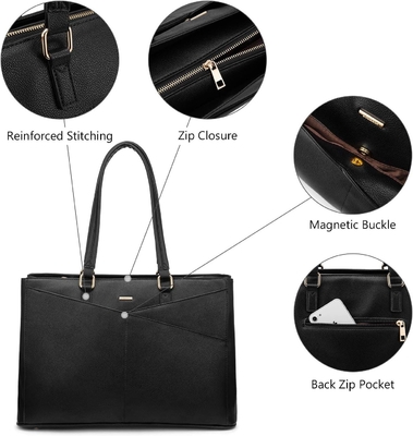 Łaptopa TOTE BAG dla kobiet 15,6 cali WATERPROOF skórzane KOMPUTEROWE BAGY BIZNESOWE PRACA KONSULTATORSKA Czarna