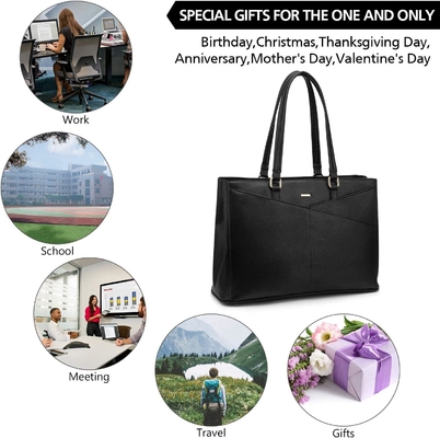Łaptopa TOTE BAG dla kobiet 15,6 cali WATERPROOF skórzane KOMPUTEROWE BAGY BIZNESOWE PRACA KONSULTATORSKA Czarna