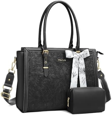 MOOSISO LAPTOP BAG FOR WOMEN, 17-17.3 INCH PU LEATHE TOTE BAG Kompatybilny z MACBOOK, HP, DELL, ASUS NOTEBOOK